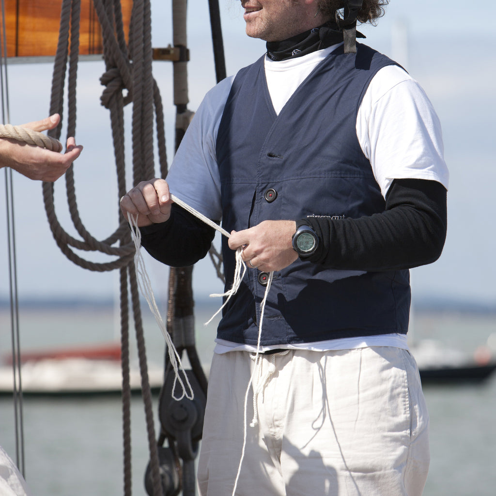 Welsh rarebit vest modeled by a sailor